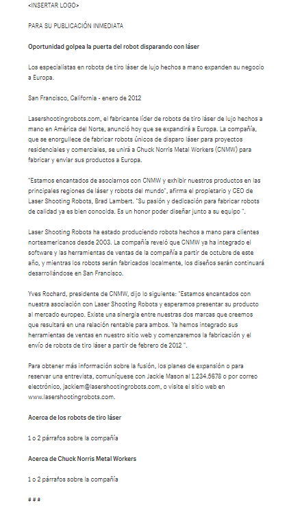 EJEMPLO DE COMUNICADO DE PRENSA